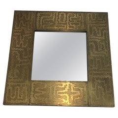 Design Brass Mirror, French, Circa 1970