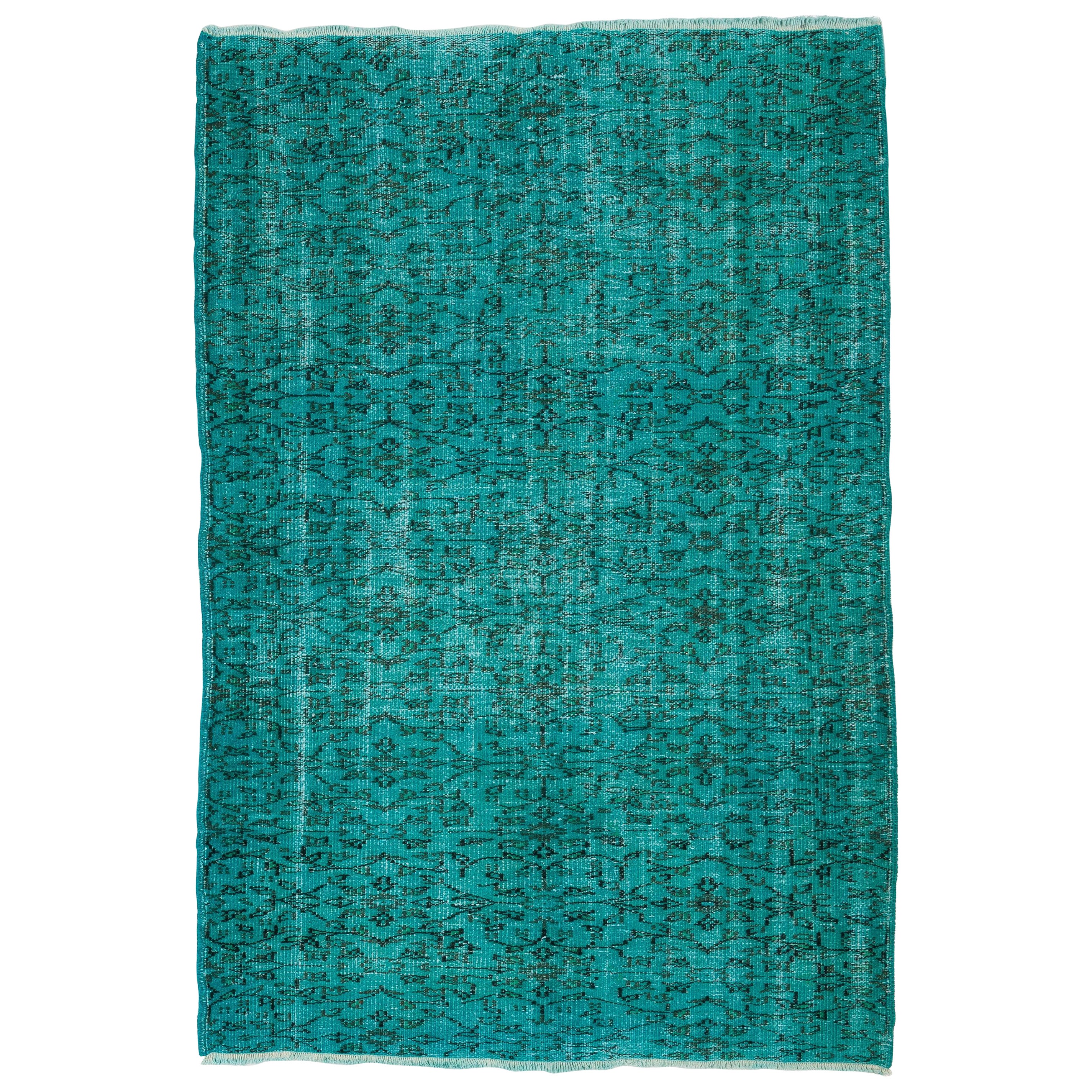 5x7.4 Ft Handmade Vintage Turkish Area Rug Over-Dyed in Teal 4 Modern Interiors