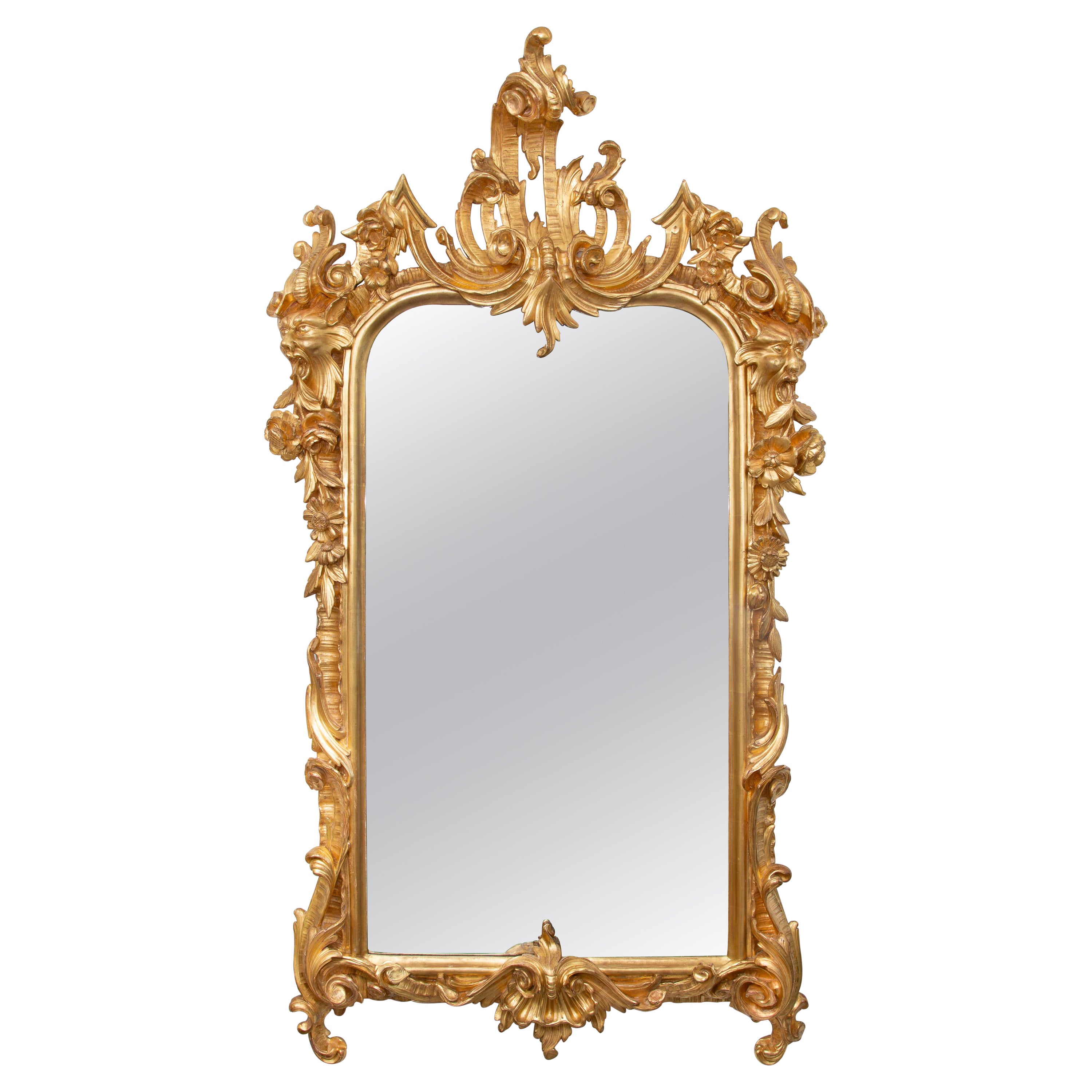 19th Century Italian Rococo Style Giltwood Mirror For Sale