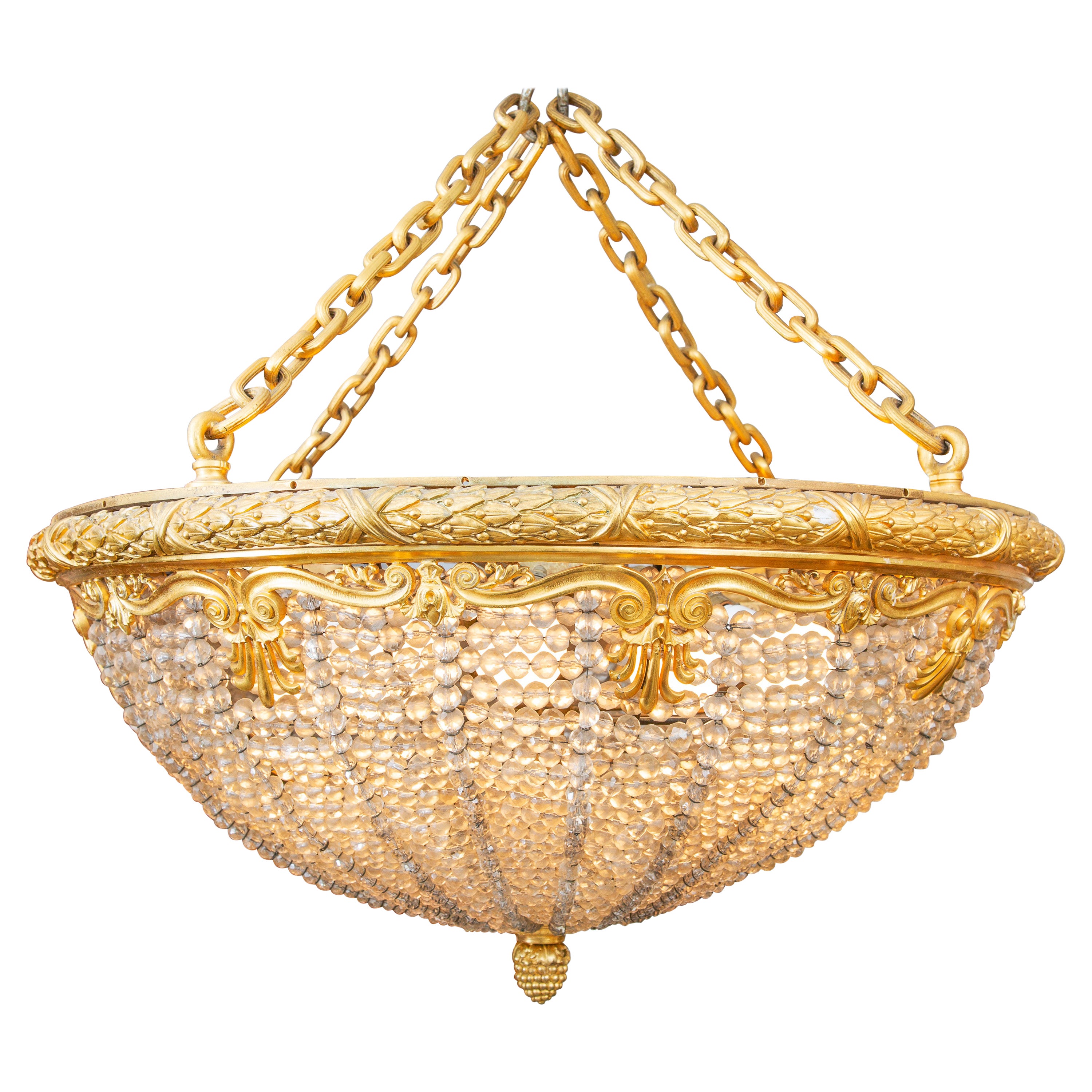 19th Century French Empire Crystal and Gilt Bronze Chandelier For Sale