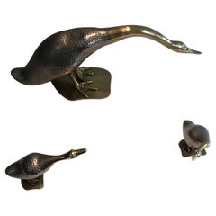 Vintage Set of Silvered and Brass Duck and Her Ducklings, French, circa 1970