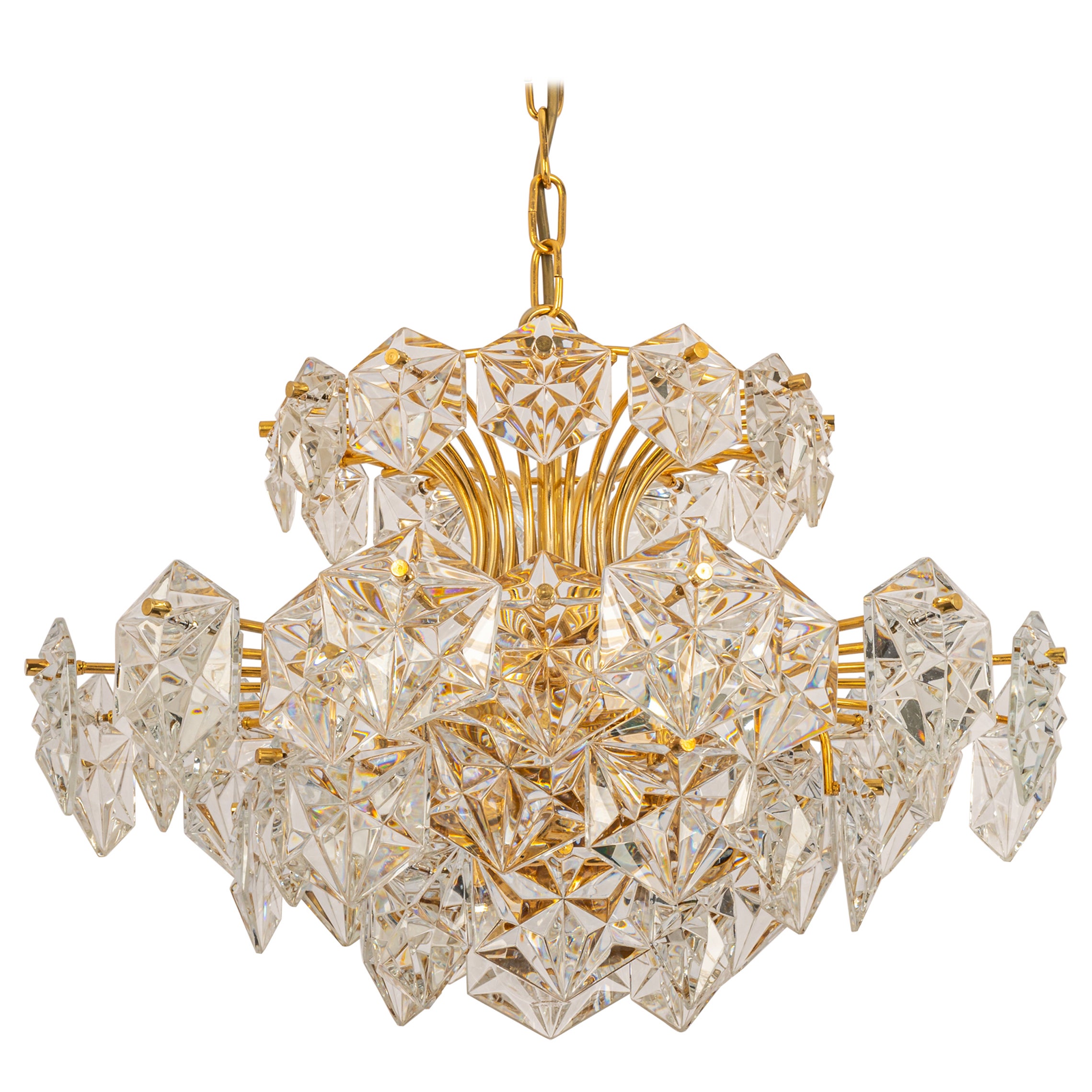 Stunning Huge Chandelier, Brass and Crystal Glass by Kinkeldey, Germany, 1970s