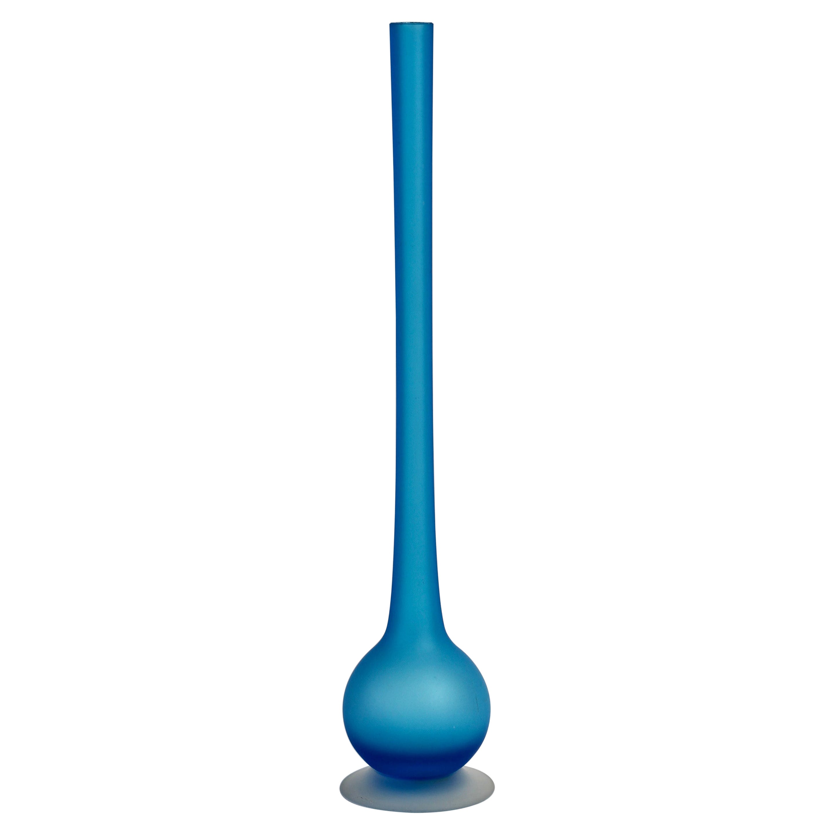 Rare Colorful Blue Carlo Moretti Satinato Murano Glass Pencil Vase For Sale