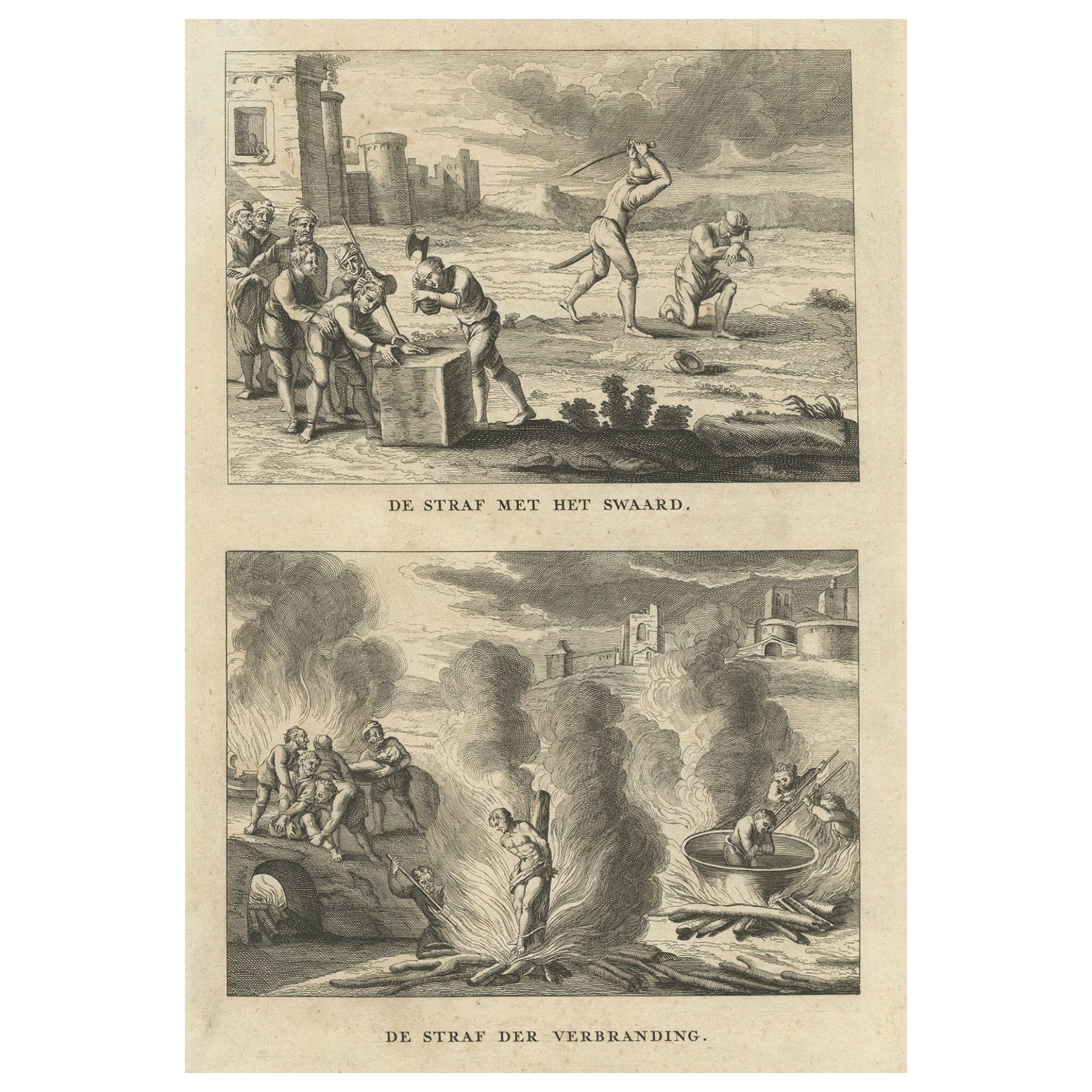 Print of Religious Punishments with the Sword and Fire, Incl Decapitating, 1731 For Sale