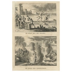 Druck von religiösen Punzierungen mit dem Schwert und dem Feuer, mit Decapitatierung, 1731