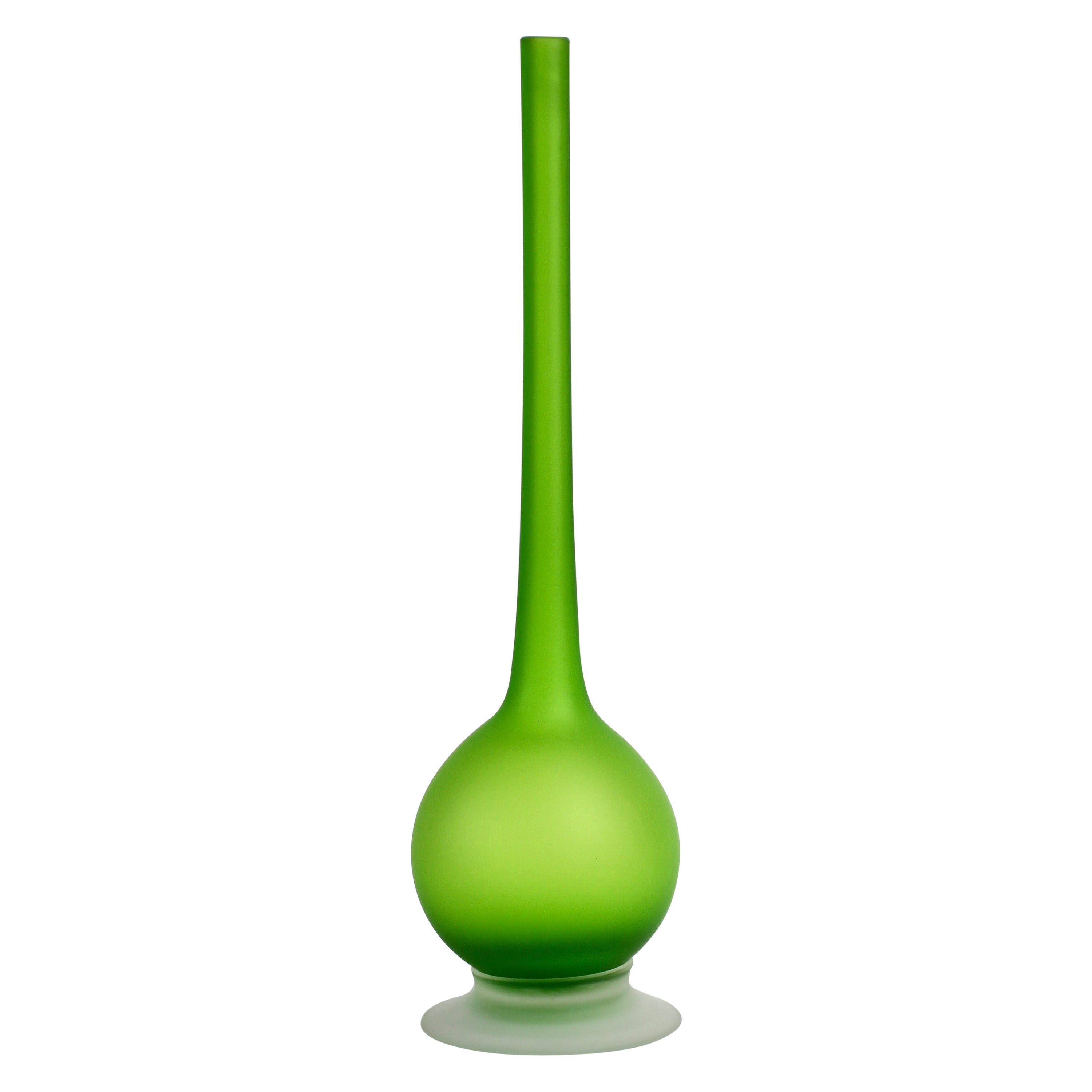 1970s Colorful Green Carlo Moretti Satinato Italian Murano Glass Pencil Vase