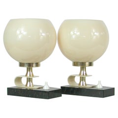 Midcentury Swedish Marble, Opaline & Brass Table Lamps, 1940s to 1950s, Set of 2