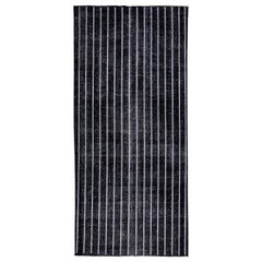 Black Modern Turkish Handmade Striped Motif Wool Gallery Rug