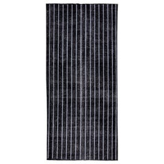  Black Modern Turkish Handmade Striped Motif Wool Gallery Rug