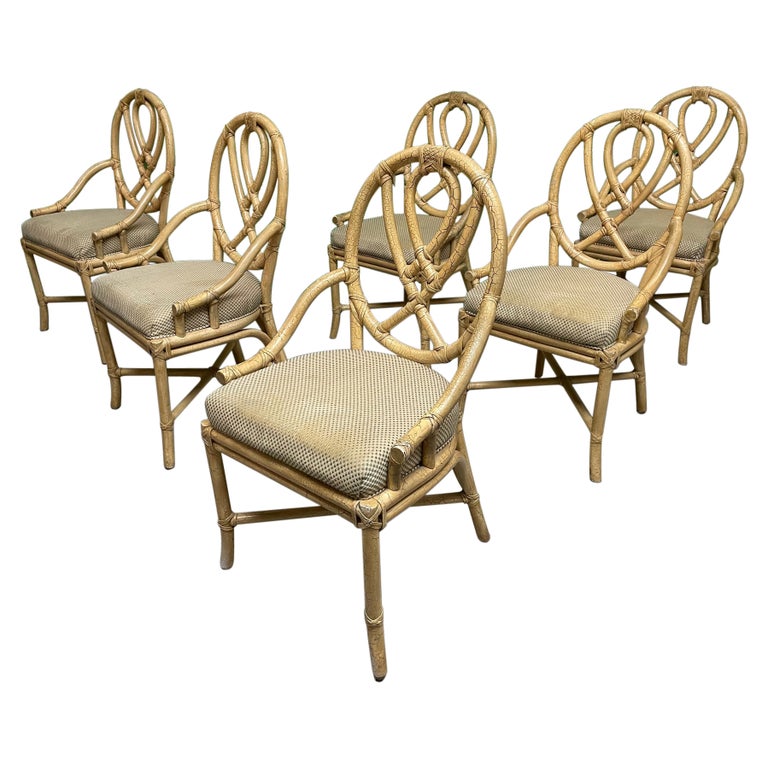 Rattan Loop Back Dining Chairs, Set of 6 For Sale