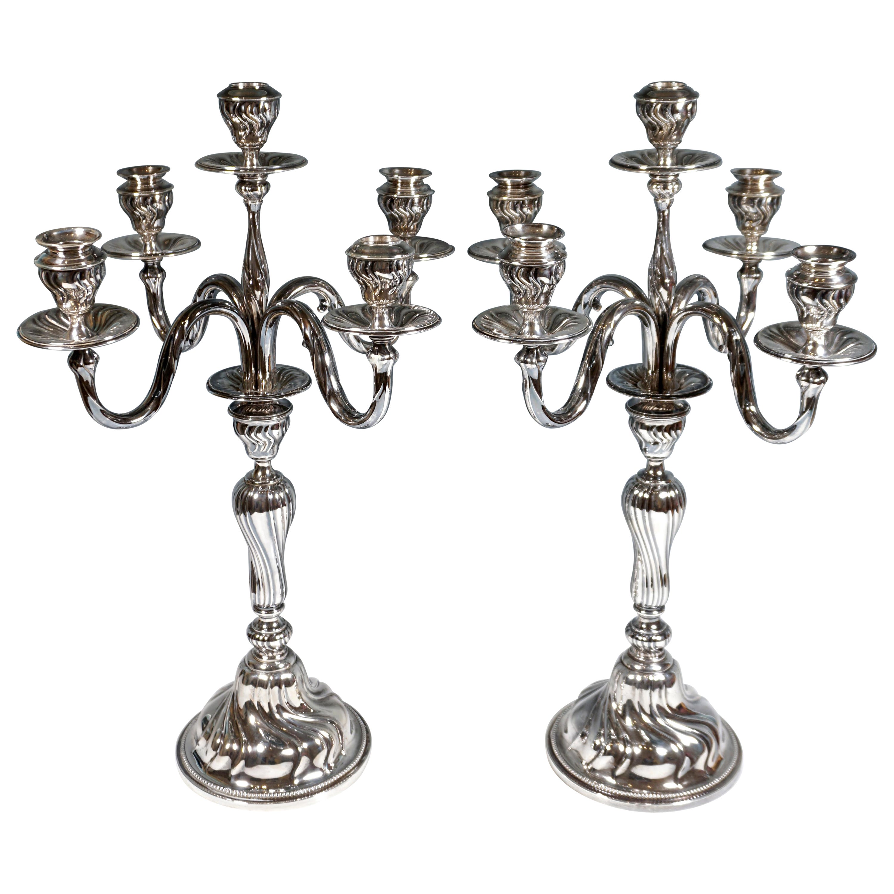 Pair of Baroque Style 5-Flame Silver Splendour Candelabras, Early 20th Century