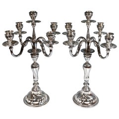 Antique Pair of Baroque Style 5-Flame Silver Splendour Candelabras, Early 20th Century