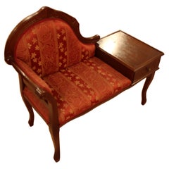 Coffee Armchair 20th Century Walnut Corner Seating Drawer Silk Upholstery