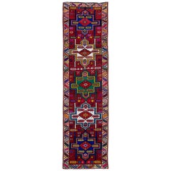 Red Vintage Turkish Handmade Multicolor Tribal Pattern Wool Runner