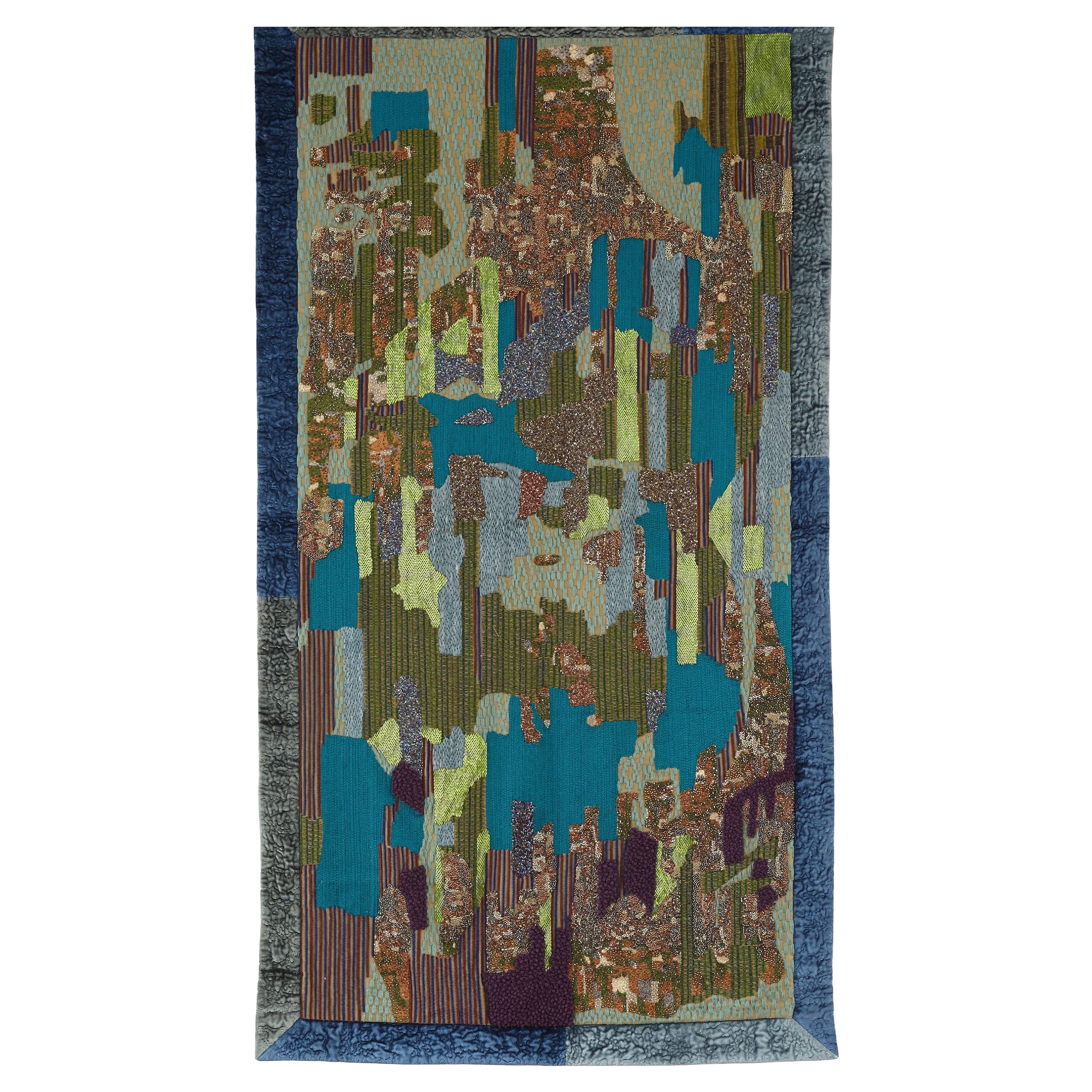 Tapiz Contemporáneo Panel de Pared Bordado Paisaje Amanecer Azul
