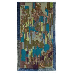 Contemporary Tapestry Wall Panel Embroidery Blue Dawn Landscape