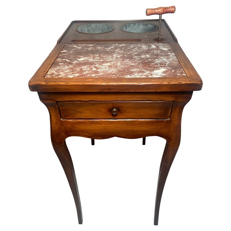 Antique French Walnut and Marble Rafraîchissoir Wine Table w/ Coolers