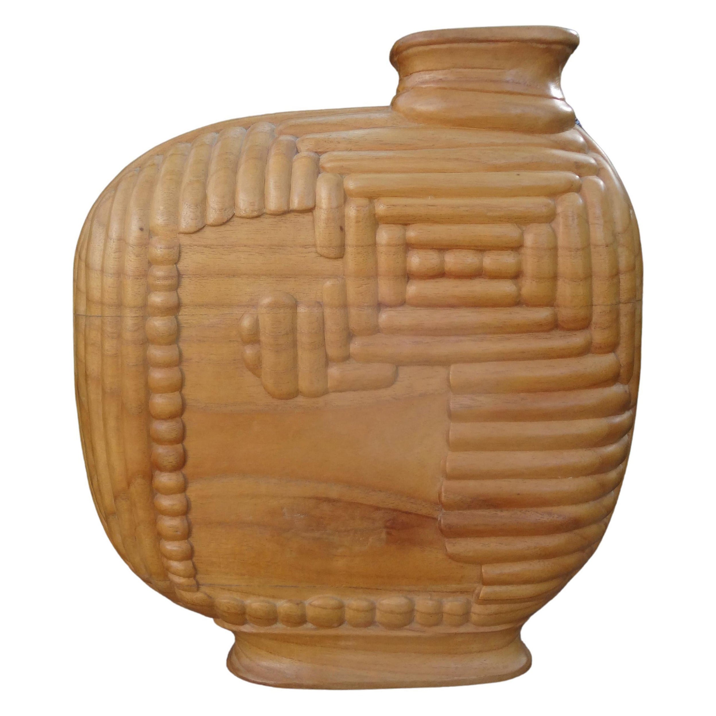 Large Organic Modern Sculptural Carved Wood Vase or Vessel