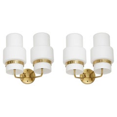 Pair of Swedish Midcentury Wall Lamps in Brass and Glass