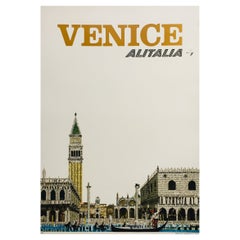 Vintage Original Alitalia Venice Italy 1960s Travel Airline Poster, Amilcare Pizzi S.p.A