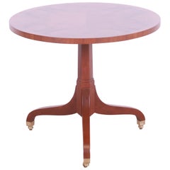Baker Furniture Regency Burled Walnut Pedestal Tea Table, Newly Refinished