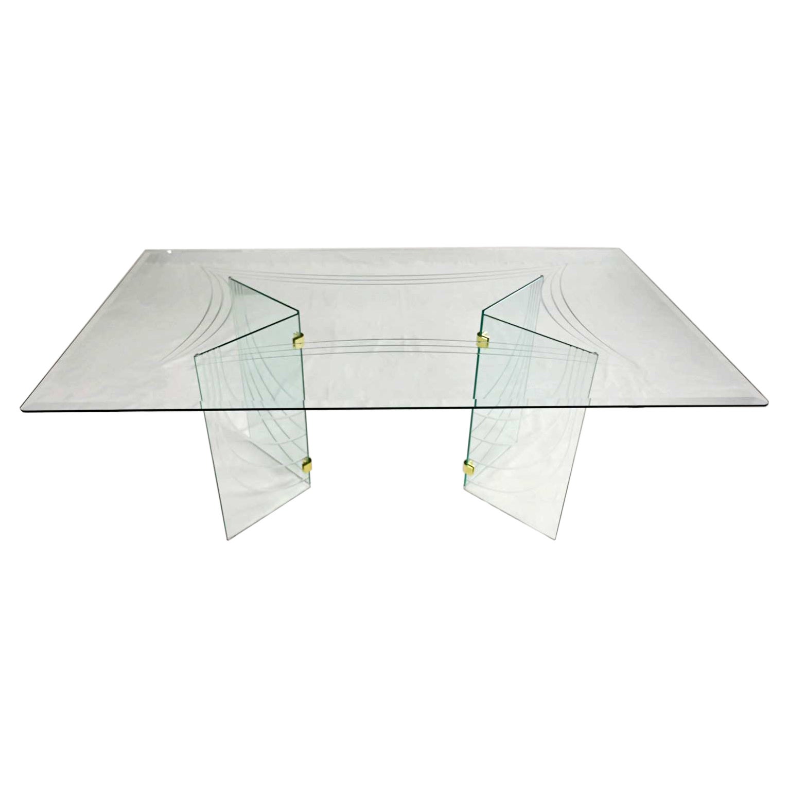 Modern All Glass Dining Table V Double Pedestal Base Style The Pace Collection