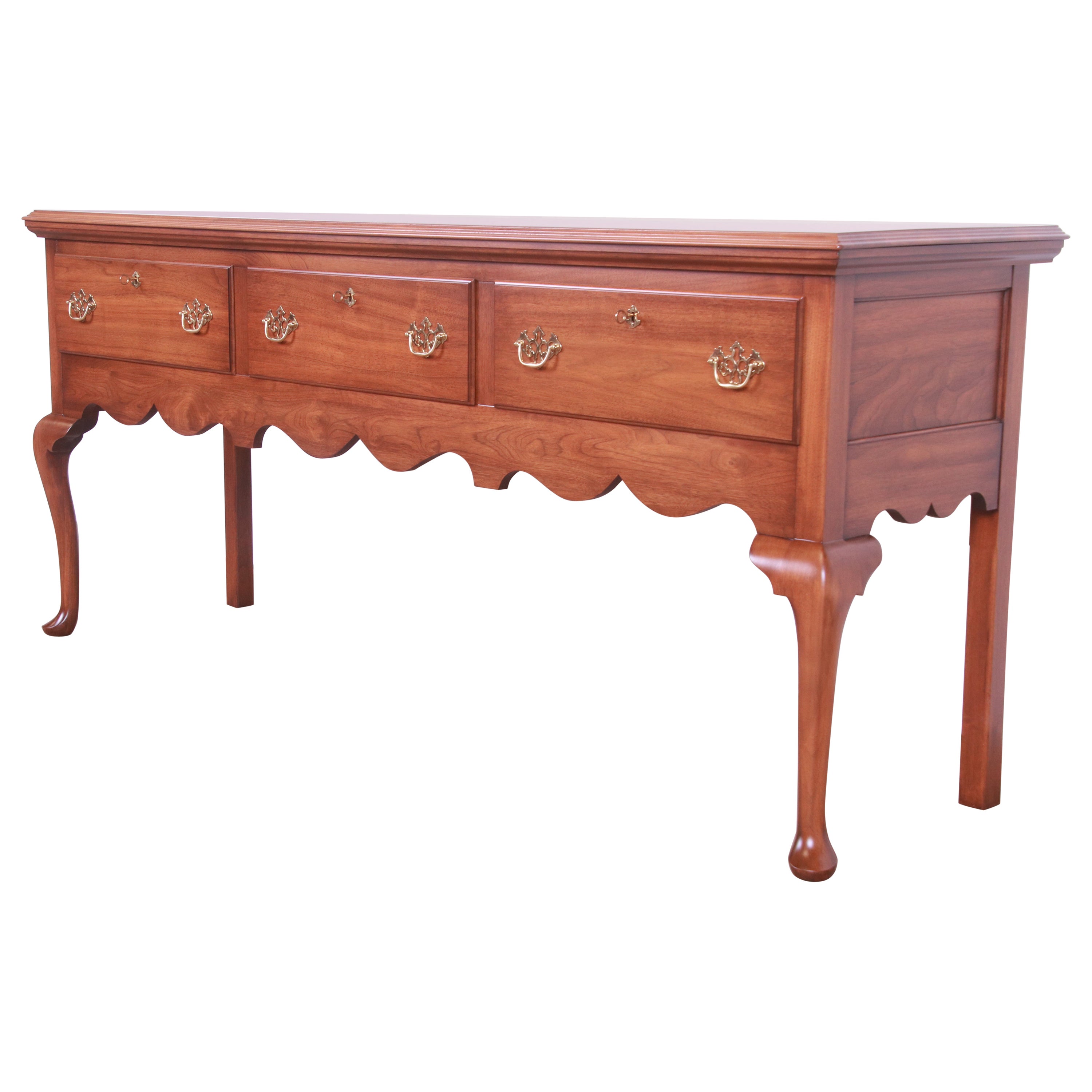 Henkel Harris Queen Anne Solid Walnut Sideboard Credenza, Newly Refinished For Sale