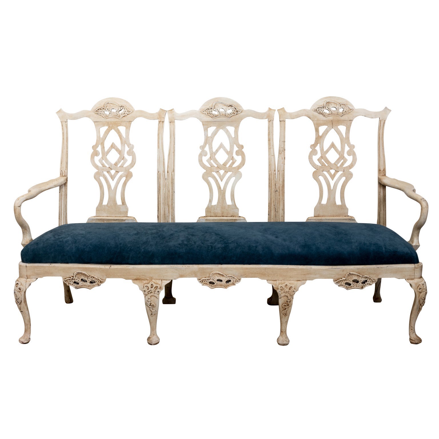 Carved Chippendale Style Upholstered Settee For Sale