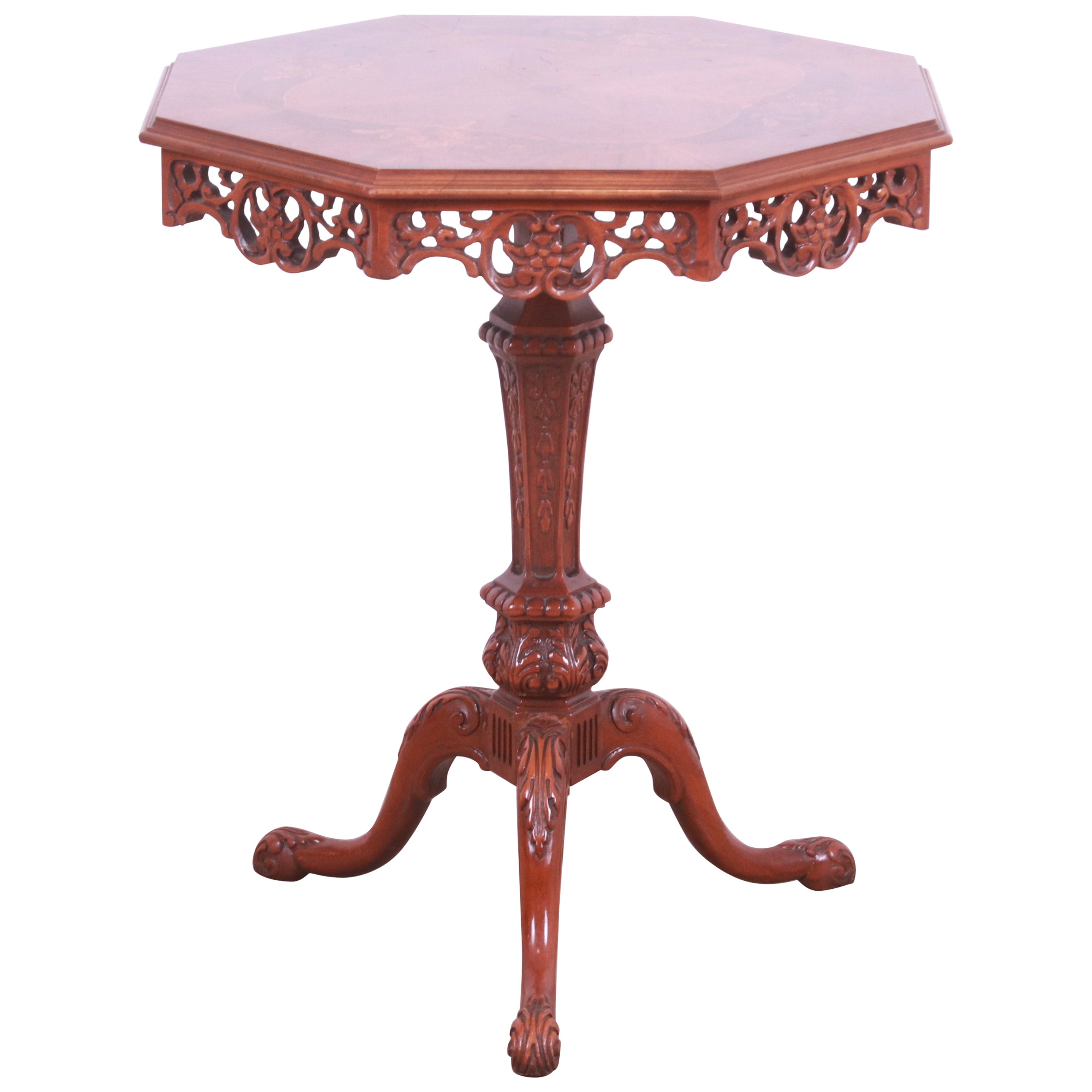 French Louis XV Mahogany and Inlaid Satinwood Marquetry Tea Table, circa 1930s