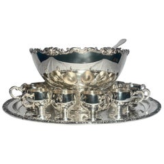 Antique American Silver-Plated Complete Punch Bowl Set, Circa 1910-1920.