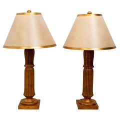 Pair of Fluted Gilt Lamps
