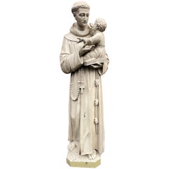 Antique and Large Hand Carved Wooden Saint Anthony of Padua Statue / Sculpture