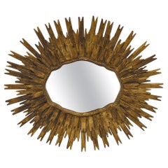 Vieux miroir ovale Sunburst vintage