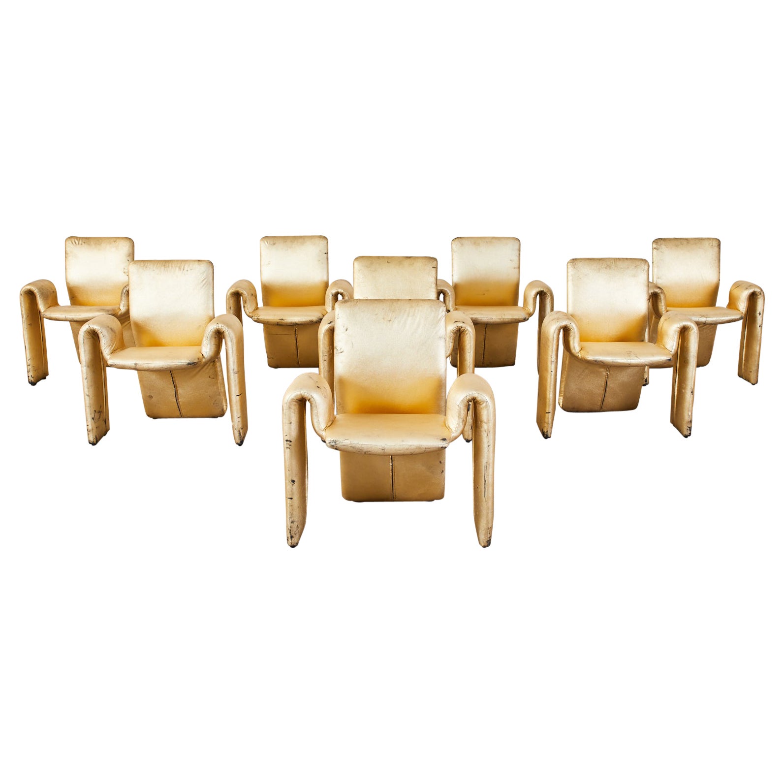 Set of Eight Steve Leonard Distressed Metallic Gold Chairs