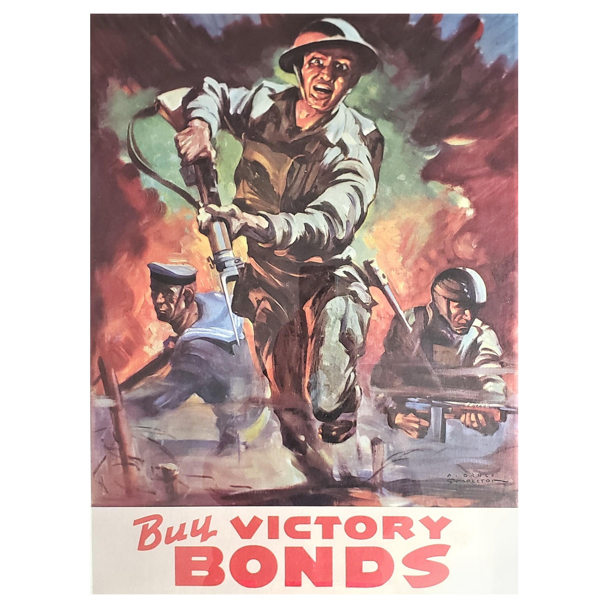 Antikes patriotisches gerahmtes Poster, „Victory Bonds“, Bruce Stapleton, Zweiter Weltkrieg