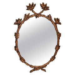 Elegant Black Forest Hand Carved Oak Leaf Mirror