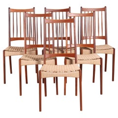 Set of 6 Danish Dining Chairs with papercord seats by Arne Hovmand-Olsen