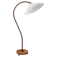 Swedish Art Deco Floor Lamp in Brass and Paper Cord Webbing