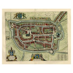 Old Map by Blaeu of the City of Franeker, Friesland, The Netherlands, 1649