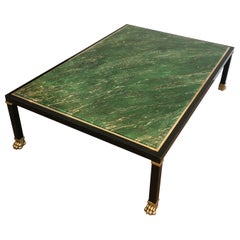 Malachite Style, Black Lacquered Metal & Claw Feet Coffee Table by Guy Lefèvre