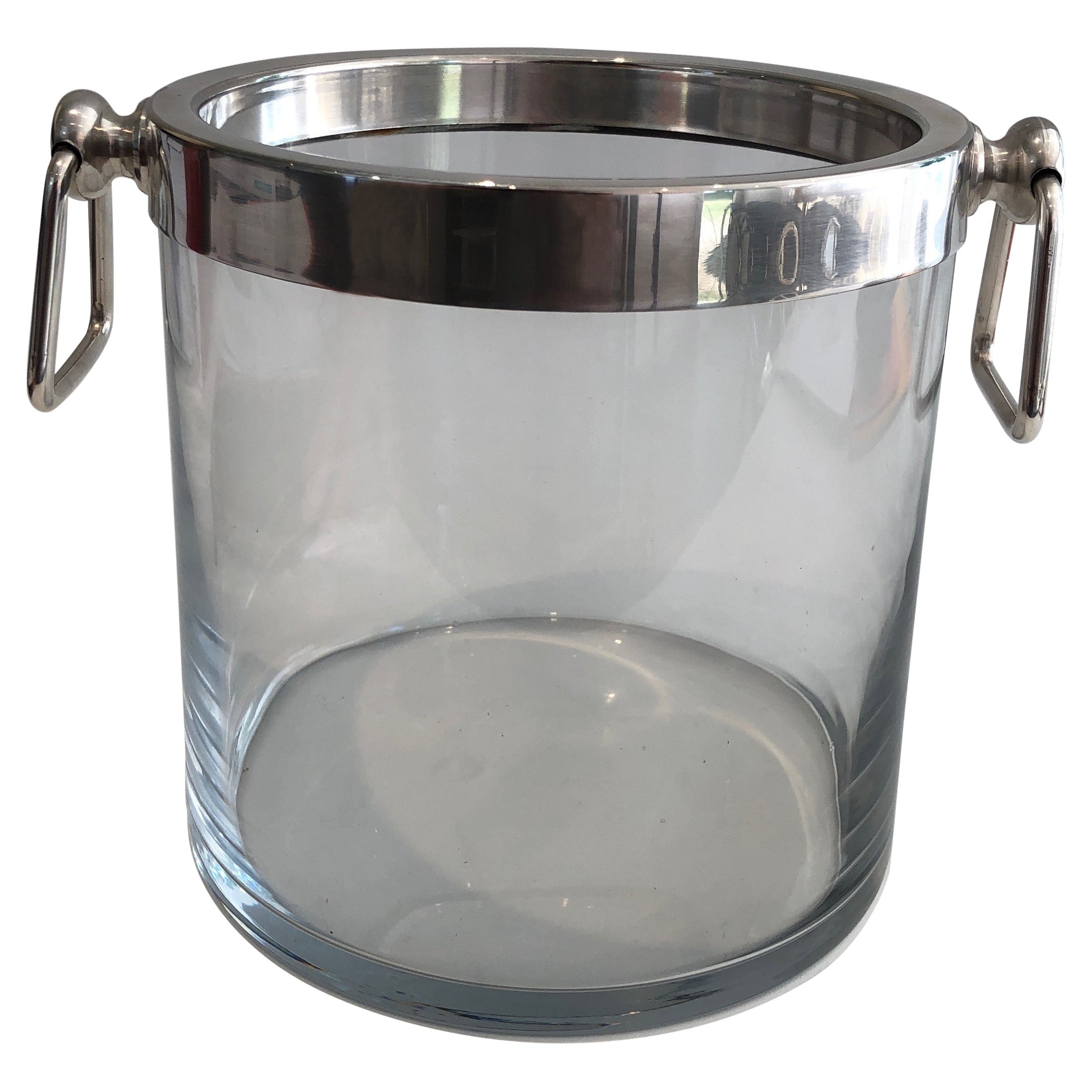 Silver Plated and Glass Champagne Bucket, French, Circa 1970 For Sale