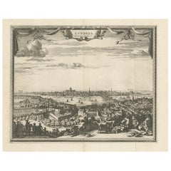 Antique Print of London with St. Paul's Cathedral Before the Fire, ca.1725