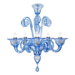 Antique Chandelier 5 Arms Blue Murano Glass Capriccio by Multiforme 
