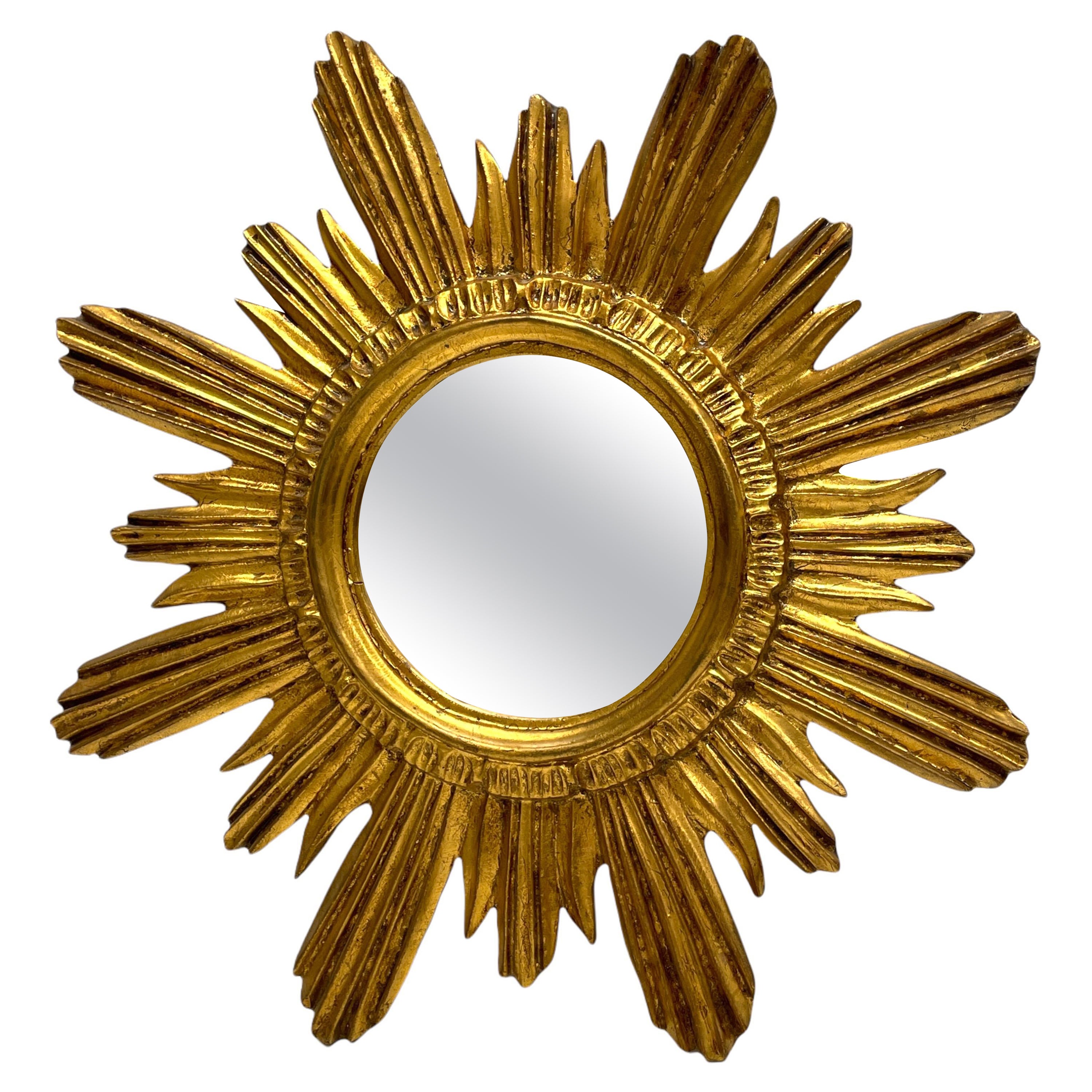 Vintage Gilded Wooden Starburst Clock at 1stDibs