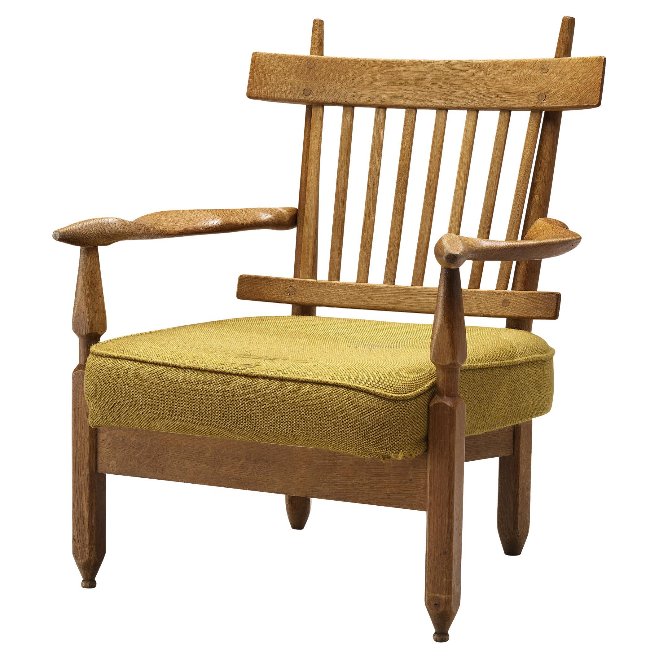 Guillerme & Chambron "Petronille" Lounge Chair in Oak and Yellow Upholstery For Sale