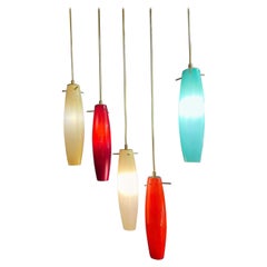 Set of Six Convex-Shaped Ceiling Pendants in Murano Glass, by Pianon