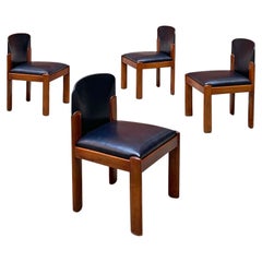 Italian Mid Century Wood and Black Leather Chairs by Coppola for Bernini, 1960s