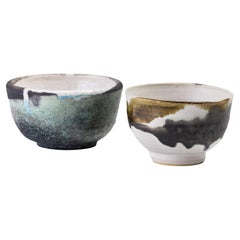 Japanese LAAB Cloud Tea Cups Raku Ceramic Natural Green Gold