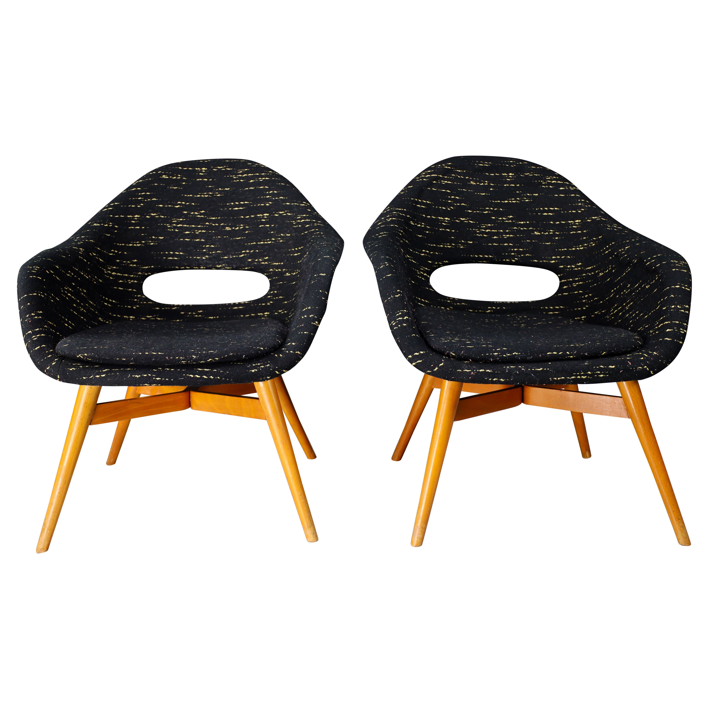 Two Original Easy Chairs by Miroslav Navratil in Original Fabric, circa 1960 For Sale