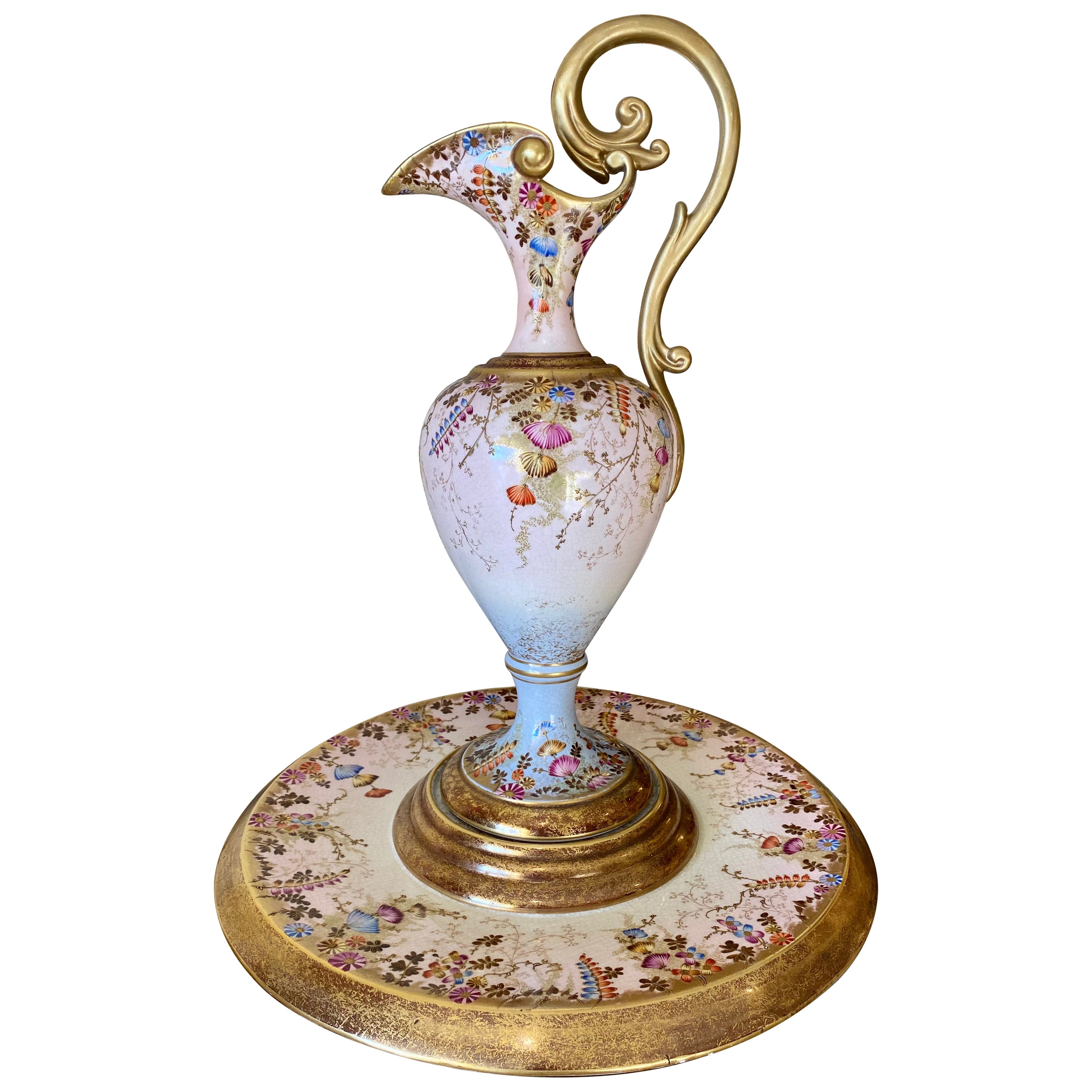 Gustave Asch, Sainte Radegonde, Large Porcelain Eder with Dish, 19th Century For Sale